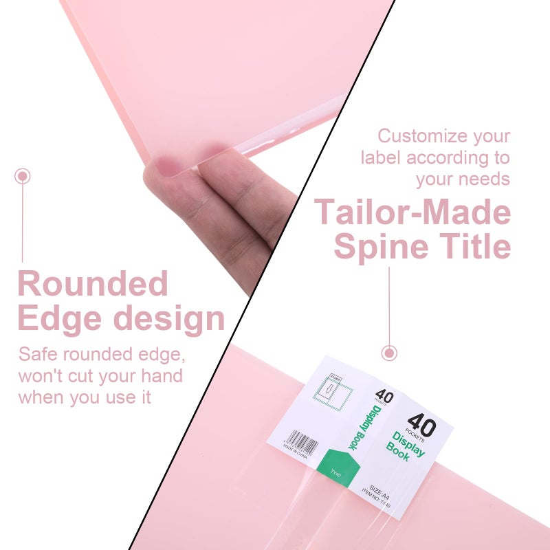 Phyxin Portfolio Binder, 40-Pocket Portfolio Folder 8.5" x 11", Displaying 80 Page Binder with Plastic Sleeves, Plastic Folders for Women & Men, Students, Teachers, Pink - Image 4